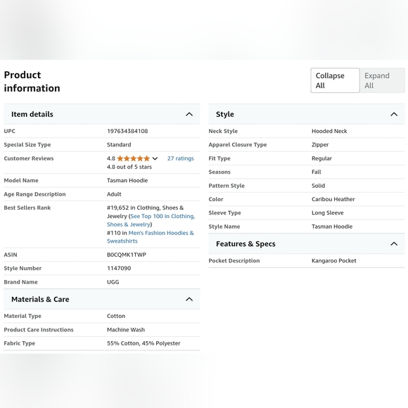 UGG Men's Tasman Hoodie Sweatshirt, Chestnut, XL - Picture 6 of 8